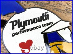 VINTAGE 12x6.5 PLYMOUTH TEAM ROADRUNNER PORCELAIN ADVERTISING MOPAR OIL SIGN