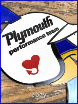 VINTAGE 12x6.5 PLYMOUTH TEAM ROADRUNNER PORCELAIN ADVERTISING MOPAR OIL SIGN