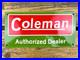 VINTAGE 12x6 COLEMAN CAMPING PORCELAIN OIL SERVICE PUMP STATION GASOLINE SIGN