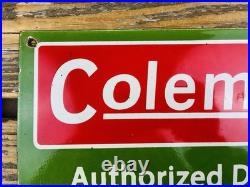 VINTAGE 12x6 COLEMAN CAMPING PORCELAIN OIL SERVICE PUMP STATION GASOLINE SIGN