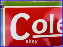 VINTAGE 12x6 COLEMAN CAMPING PORCELAIN OIL SERVICE PUMP STATION GASOLINE SIGN