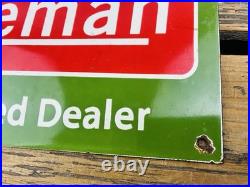 VINTAGE 12x6 COLEMAN CAMPING PORCELAIN OIL SERVICE PUMP STATION GASOLINE SIGN