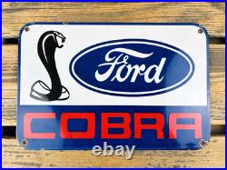 VINTAGE 12x8 FORD COBRA DEALERSHIP GAS STATION PORCELAIN OIL ADVERTISING SIGN VINTAGE 12x8 FORD COBRA DEALERSHIP GAS STATION PORCELAIN OIL ADVERTISING SIGN