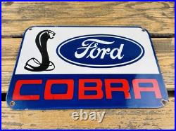 VINTAGE 12x8 FORD COBRA DEALERSHIP GAS STATION PORCELAIN OIL ADVERTISING SIGN