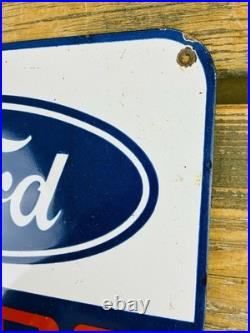 VINTAGE 12x8 FORD COBRA DEALERSHIP GAS STATION PORCELAIN OIL ADVERTISING SIGN