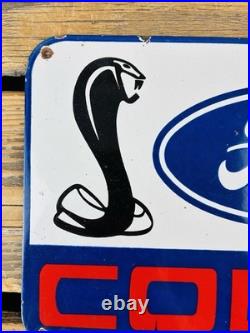 VINTAGE 12x8 FORD COBRA DEALERSHIP GAS STATION PORCELAIN OIL ADVERTISING SIGN