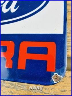 VINTAGE 12x8 FORD COBRA DEALERSHIP GAS STATION PORCELAIN OIL ADVERTISING SIGN