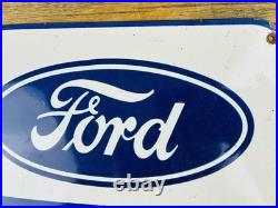 VINTAGE 12x8 FORD COBRA DEALERSHIP GAS STATION PORCELAIN OIL ADVERTISING SIGN