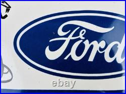 VINTAGE 12x8 FORD COBRA DEALERSHIP GAS STATION PORCELAIN OIL ADVERTISING SIGN