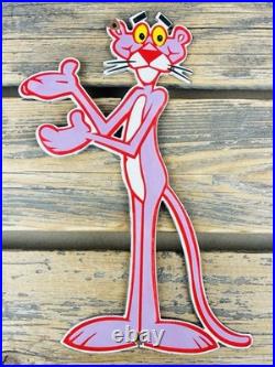 VINTAGE 13x7.5 PINK PANTHER CARTOON SODA POP PORCELAIN OIL GAS ADVERTISING SIGN