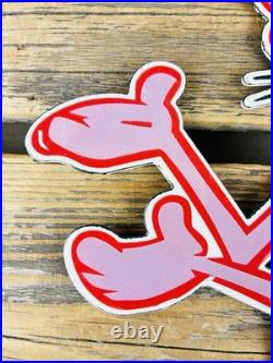 VINTAGE 13x7.5 PINK PANTHER CARTOON SODA POP PORCELAIN OIL GAS ADVERTISING SIGN