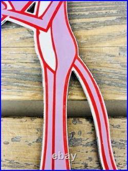VINTAGE 13x7.5 PINK PANTHER CARTOON SODA POP PORCELAIN OIL GAS ADVERTISING SIGN