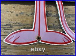 VINTAGE 13x7.5 PINK PANTHER CARTOON SODA POP PORCELAIN OIL GAS ADVERTISING SIGN