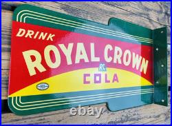 VINTAGE 14x8.5 Drink ROYAL CROWN COLA RC DOUBLE-SIDED SODA PORCELAIN GAS SIGN