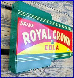 VINTAGE 14x8.5 Drink ROYAL CROWN COLA RC DOUBLE-SIDED SODA PORCELAIN GAS SIGN