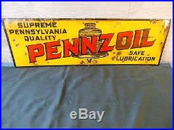 Vintage 1920'ssuper Rare Pennzoil Motor Oil 36 Embossed Tin Gas Oil Sign