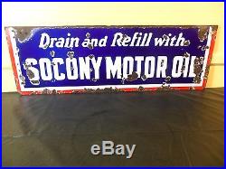 Vintage 1930rare Socony Motor Oil Porcelain Sign Mobil Gas Oil