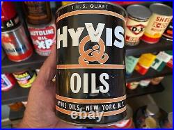 VINTAGE 1930s FULL NOS HyVis HD (NY) 1 QUART MOTOR OIL CAN RARE NICE FOR AGE