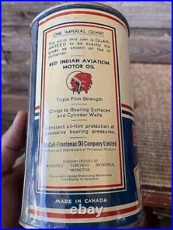 VINTAGE 1940's MCCOLL-FRONTENAC RED INDIAN AVIATION MOTOR OIL IMPERIAL QUART CAN