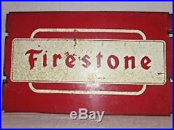 VINTAGE 1950's FIRESTONE TIRES GAS STATION OIL TIRE 19 METAL SIGN