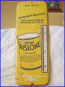 VINTAGE 1950's RISLONE MOTOR OIL 26 METAL THERMOMETER SIGN-WORKS- GAS STATION
