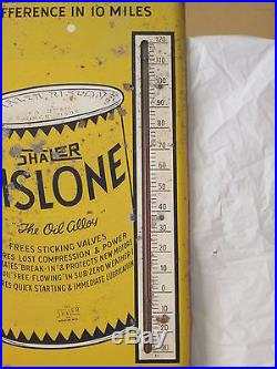 VINTAGE 1950's RISLONE MOTOR OIL 26 METAL THERMOMETER SIGN-WORKS- GAS STATION