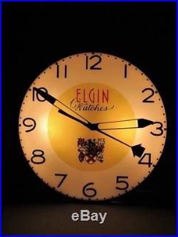 VINTAGE 1950s ELGIN WATCHES 15 METAL GLASS LIGHTED CLOCK GAS OIL SIGN A BEAUTY
