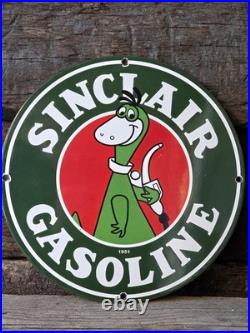 VINTAGE 1951 SINCLAIR GASOLINE PORCELAIN GAS STATION FUEL PUMP SIGN 12 WithDINO