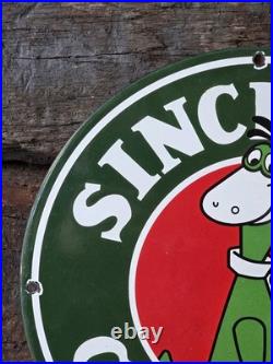 VINTAGE 1951 SINCLAIR GASOLINE PORCELAIN GAS STATION FUEL PUMP SIGN 12 WithDINO