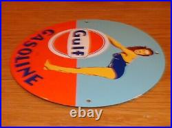 VINTAGE 1953 GULF GASOLINE Marilyn Monroe 11 3/4 PORCELAIN METAL GAS OIL SIGN