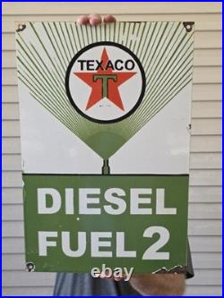 VINTAGE 1955 Texaco Diesel Fuel 2 Porcelain Advertising Sign (Green) 18 X 12