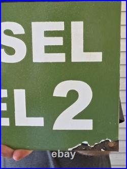 VINTAGE 1955 Texaco Diesel Fuel 2 Porcelain Advertising Sign (Green) 18 X 12