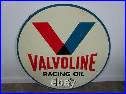 VINTAGE 30 VALVOLINE RACING OIL With CHECKERED FLAGS METAL ROUND GASOLINE SIGN 66
