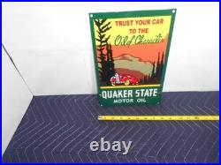 VINTAGE 8x12 in QUAKER STATE MOTOR OIL ADVERTISING SIGN HEAVY CUT METAL- S339E