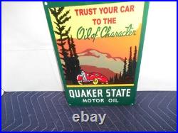 VINTAGE 8x12 in QUAKER STATE MOTOR OIL ADVERTISING SIGN HEAVY CUT METAL- S339E