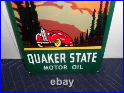 VINTAGE 8x12 in QUAKER STATE MOTOR OIL ADVERTISING SIGN HEAVY CUT METAL- S339E