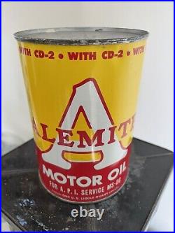 VINTAGE ALEMITE ONE QUART OIL CAN FULL Metal Nice Condition Vibrant Colors