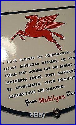 Vintage Antique Mobil Oil Gas Station Restroom Porcelain Shield Sign Old Pegasus