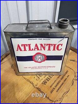 VINTAGE ATLANTIC RUSSIAN WHITE OIL TIN LITHO EARLY SLIM 1 GALLON CAN Inv382