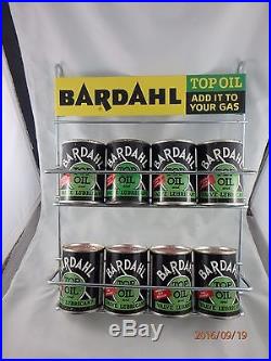 Vintage Bardahl Top Oil 4 Ounce Can Display Rack With 8 Full Canadian Cans