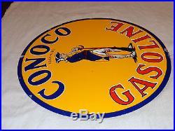 Vintage Conoco Minute Man Gasoline 25 1/2 Heavy Metal Gas & Oil Sign Pump Plate