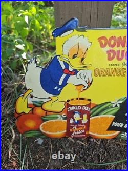 VINTAGE DONALD DUCK Florida ORANGE JUICE OIL GASOLINE SODA POP PORCELAIN SIGN VINTAGE DONALD DUCK Florida ORANGE JUICE OIL GASOLINE SODA POP PORCELAIN SIGN