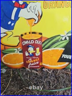 VINTAGE DONALD DUCK Florida ORANGE JUICE OIL GASOLINE SODA POP PORCELAIN SIGN VINTAGE DONALD DUCK Florida ORANGE JUICE OIL GASOLINE SODA POP PORCELAIN SIGN