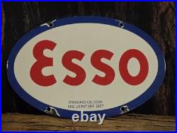 VINTAGE ESSO GASOLINE PORCELAIN ENAMEL GAS STATION SIGN 12x8