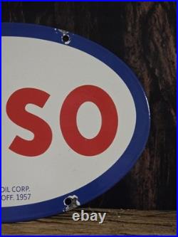 VINTAGE ESSO GASOLINE PORCELAIN ENAMEL GAS STATION SIGN 12x8