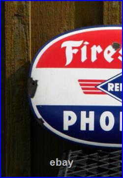 VINTAGE FIRESTONE PORCELAIN METAL SIGN 19-1/2 x 12 REIFEN PHOENIX OIL TIRES