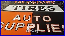 Vintage Firestone Tires Auto Supplies Porcelain Gas & Oil Flange Sign, 2 Sided