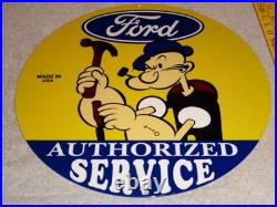 VINTAGE FORD SERVICE With POPEYE THE SAILOR MAN 12 ENAMEL METAL GASOLINE OIL SIGN