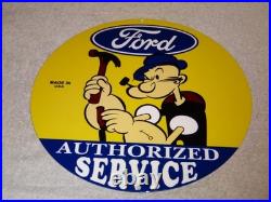 VINTAGE FORD SERVICE With POPEYE THE SAILOR MAN 12 ENAMEL METAL GASOLINE OIL SIGN