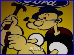 VINTAGE FORD SERVICE With POPEYE THE SAILOR MAN 12 ENAMEL METAL GASOLINE OIL SIGN